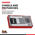 Teng Tools TTPC09 Punch & Chisel Set TT1 9 Pieces, flat cold chisels and pin punches made from chrome molybdenum