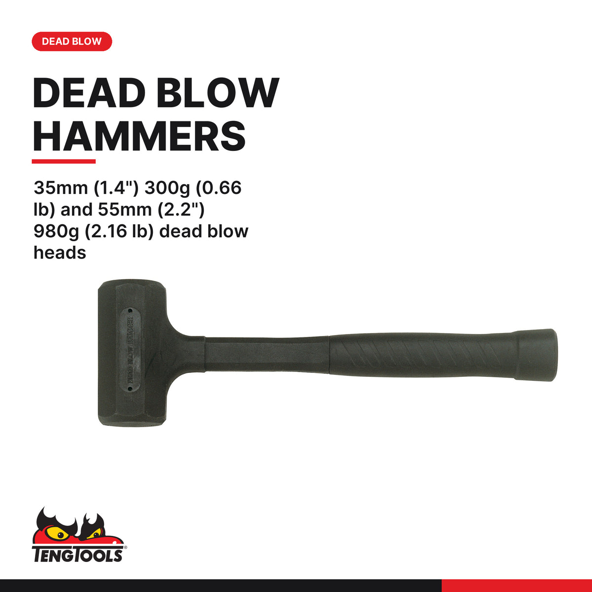 Teng Tools TTPSAD Bodywork Hammer Set TT4 5 Pieces, 35mm (1.4") 300g (0.66 lb) and 55mm (2.2") 980g (2.16 lb) dead blow heads