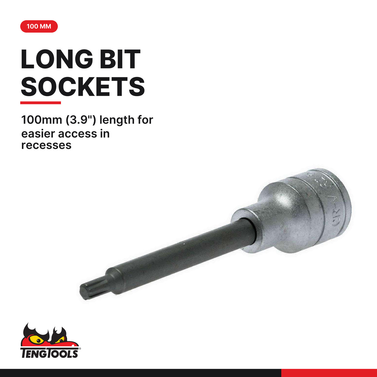 Teng Tools TTRS15 1/2" Long Ribe® & XZN/Triple Square Bit Socket Set TT1 15 Pieces, 100mm (3.9") length for easier access in 