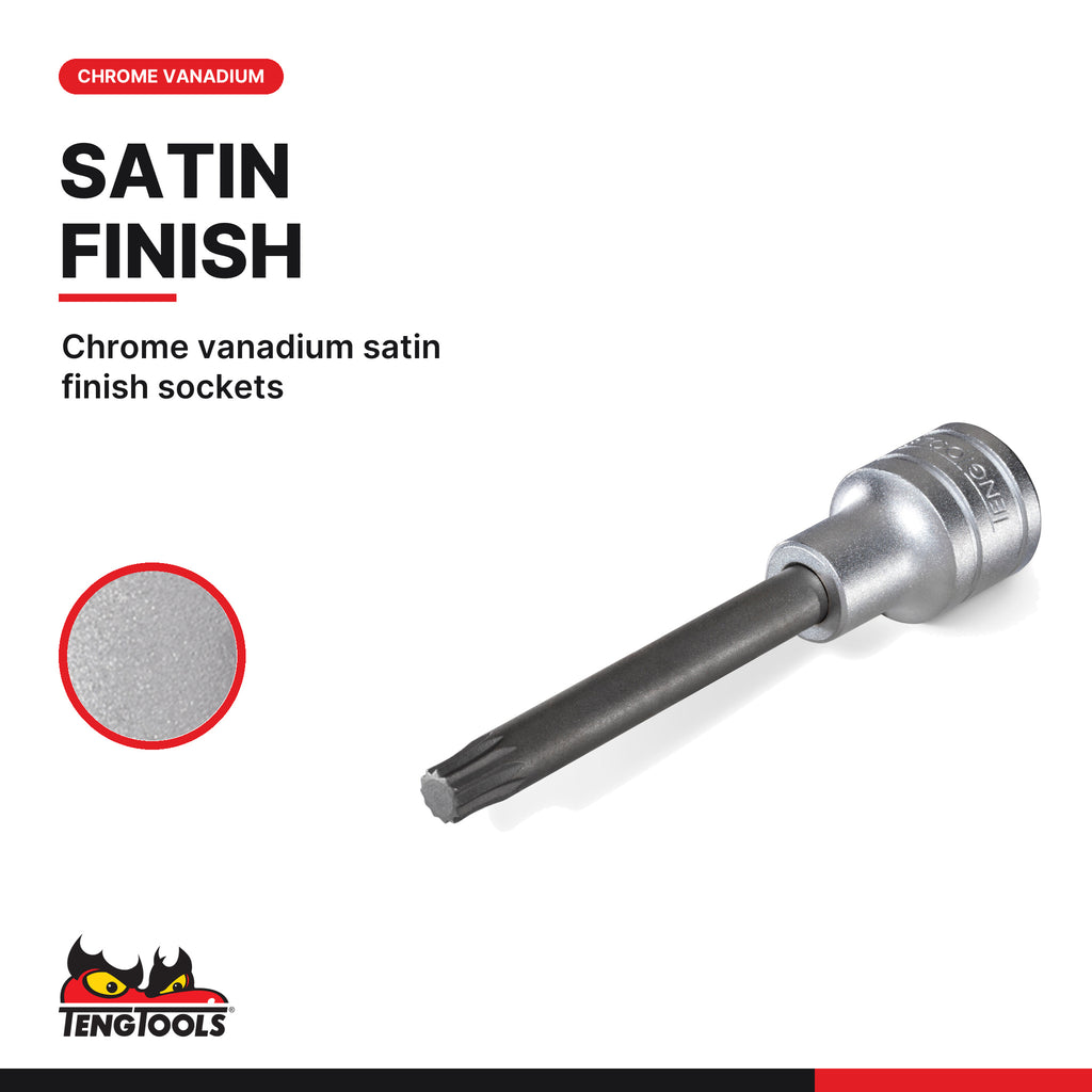 Teng Tools TTRS15 1/2" Long Ribe® & XZN/Triple Square Bit Socket Set TT1 15 Pieces, chrome vanadium satin finish sockets