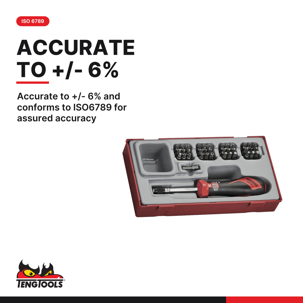 Teng Tools TTSD38 38 Piece 1/4 Inch Drive Torque Screwdriver Set 1-5Nm, accurate to +/- 6% and conforms to ISO6789 for