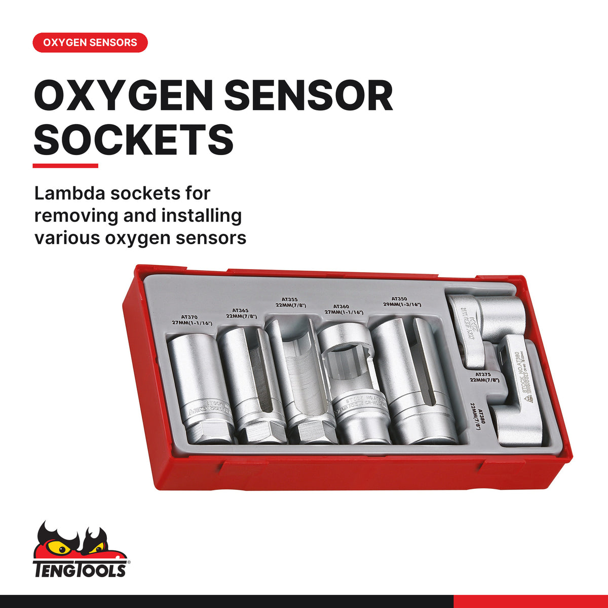 Teng Tools TTSS07 Automotive Socket Set TT1 7 Pieces, lambda sockets for removing and installing various oxygen sensors
