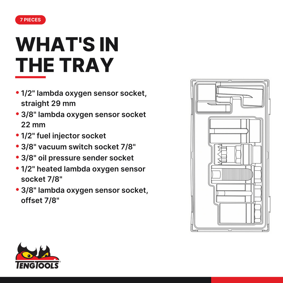 Teng Tools TTSS07 Automotive Socket Set TT1 7 Pieces, what's in the tray