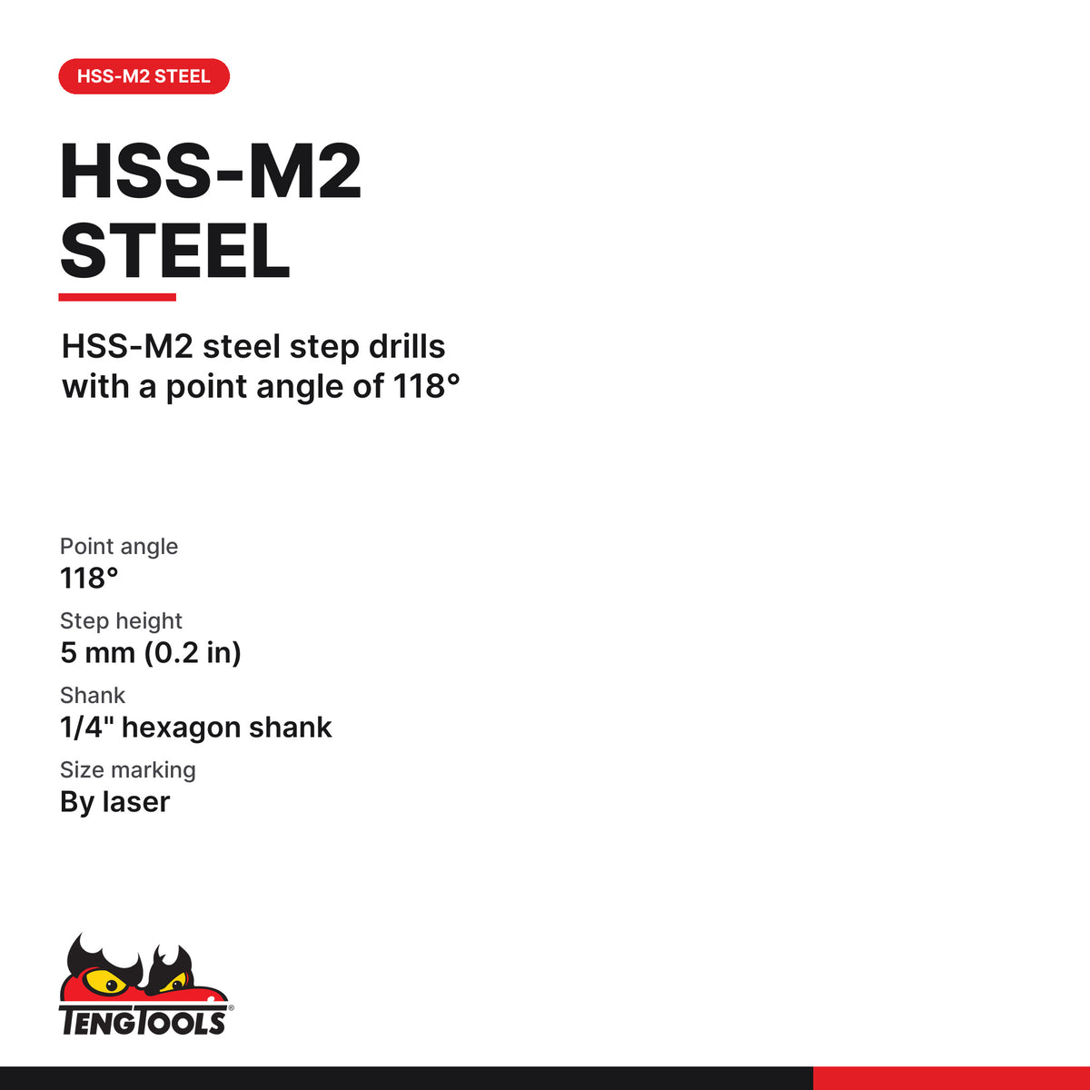 Teng Tools TTSTD03 Step drill set TT1 3, HSS-M2 steel step drills with a point angle of 118°