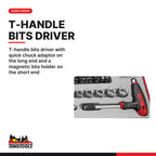 Teng Tools TTTHQ62 62-Piece T-Handle Bit Driver Set, T-handle bits driver with quick chuck adaptor on the long end and a