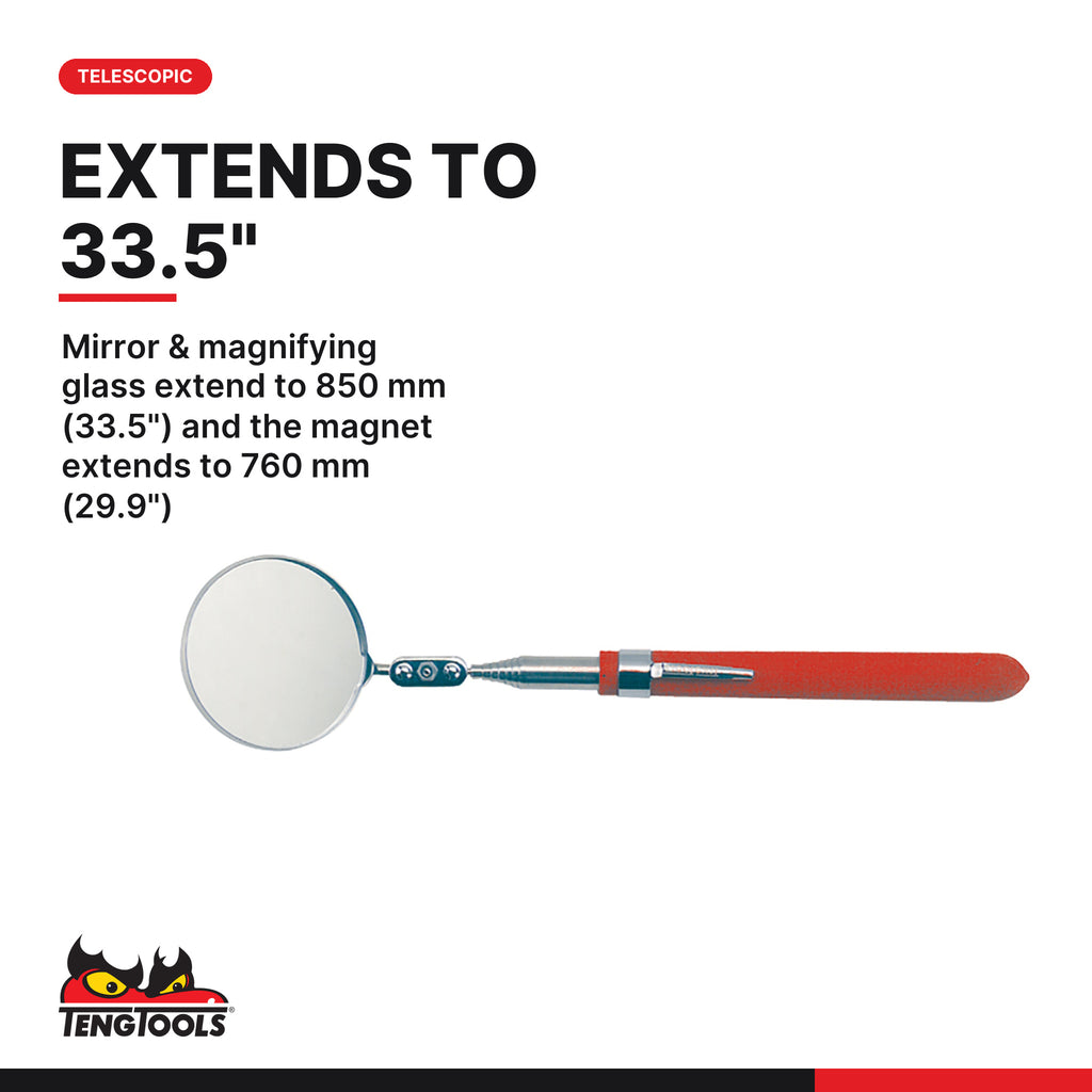 Teng Tools TTTM03 Inspection Set TT1 3 Pieces, mirror & magnifying glass extend to 850 mm (33.5") and the magnet extends to 7