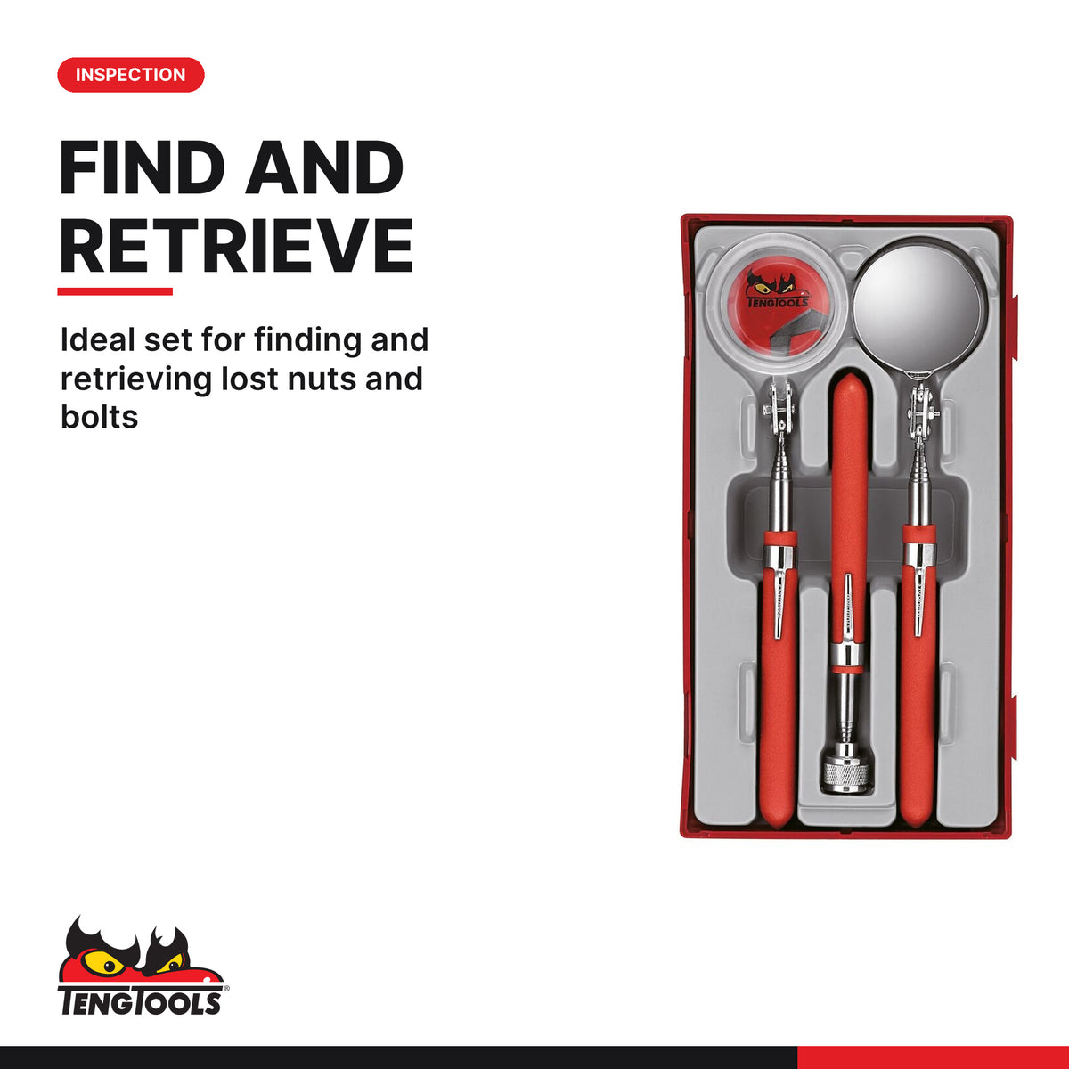 Teng Tools TTTM03 Inspection Set TT1 3 Pieces, ideal set for finding and retrieving lost nuts and bolts