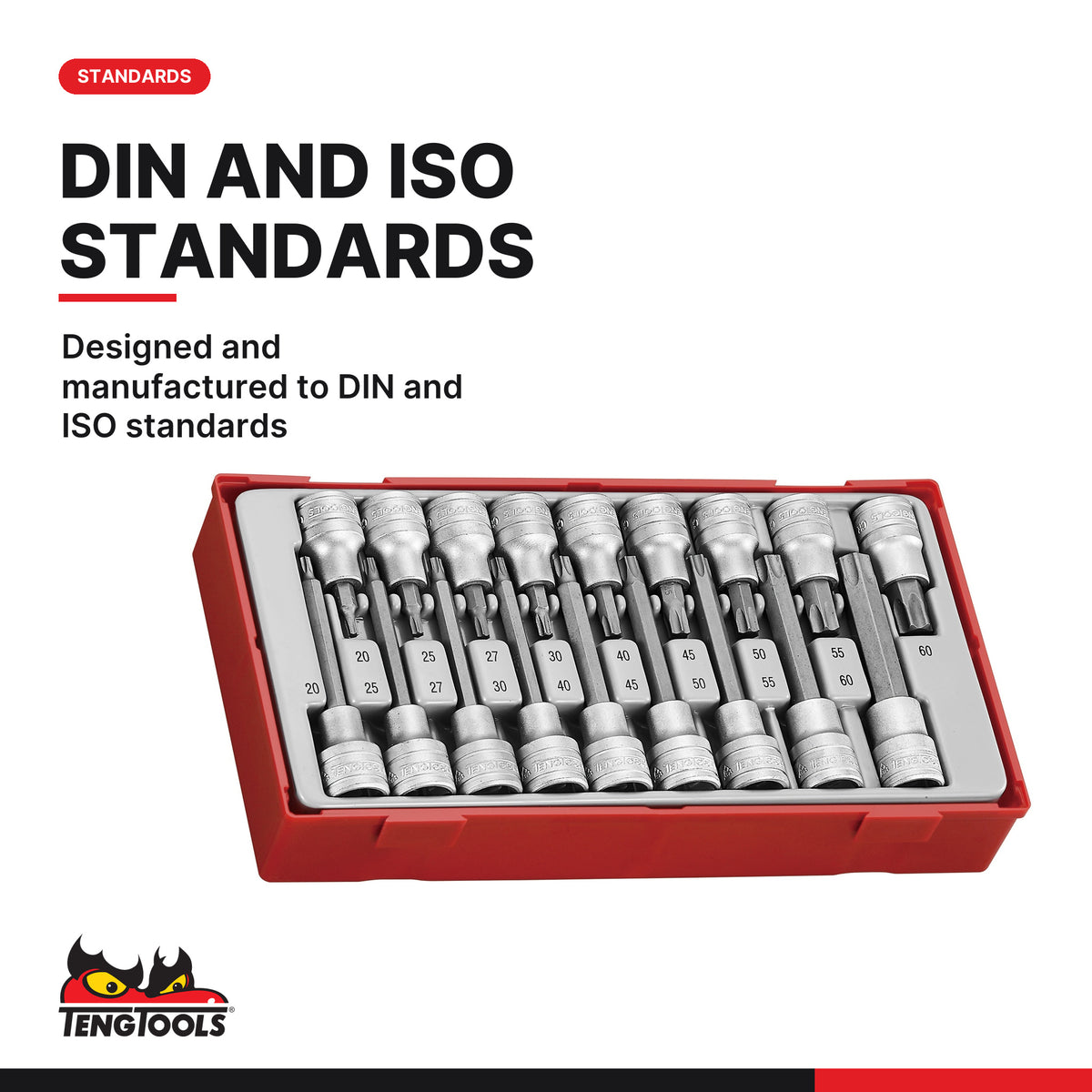 Teng Tools TTTX18 1/2" TX Bit Socket Set TT1 18 Pieces, designed and manufactured to din and iso standards