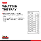 Teng Tools TTTX18 1/2" TX Bit Socket Set TT1 18 Pieces, what's in the tray