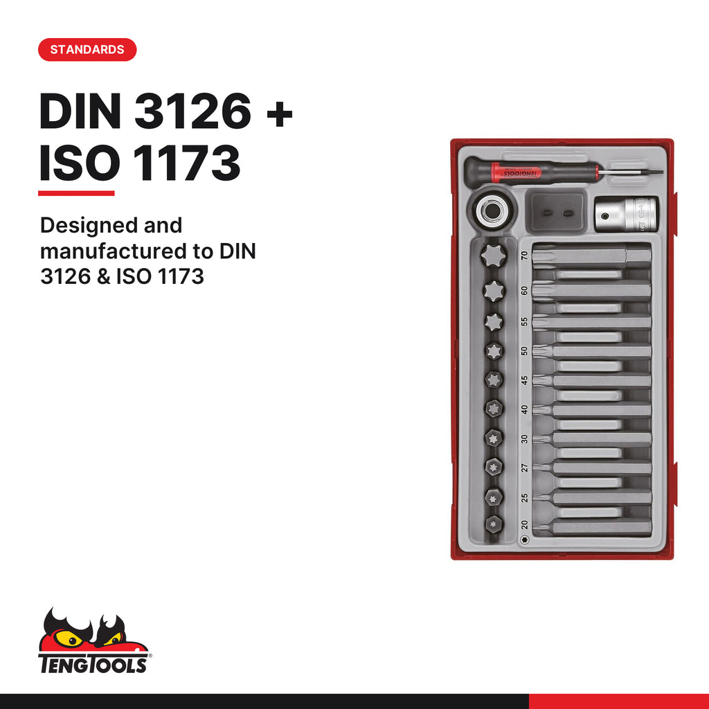 Teng Tools TTTX23 1/2" TX Bit Socket Set TT1 23 Pieces, designed and manufactured to din 3126 & iso 1173