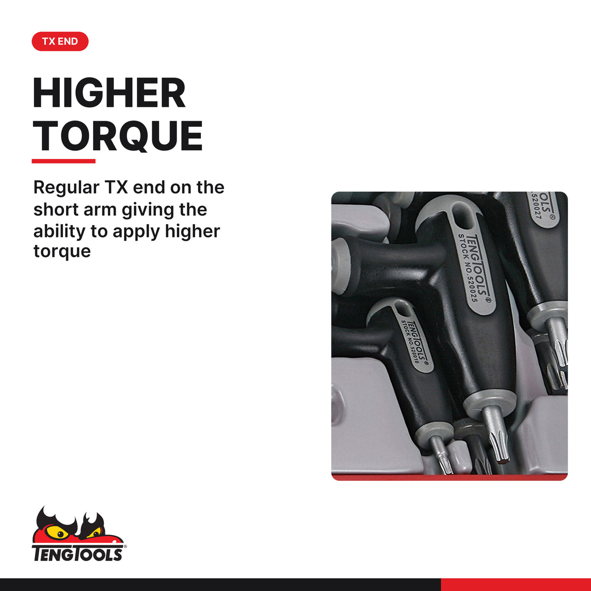 Teng Tools TTTX7 T-Handle TX/TPX Key Set TT1 7 Pieces, regular tx end on the short arm giving the ability to apply higher tor