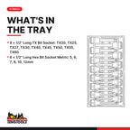 Teng Tools TTTXH15 1/2" Long Hex & TX Bit Socket Set TT1 15 Pieces, what's in the tray