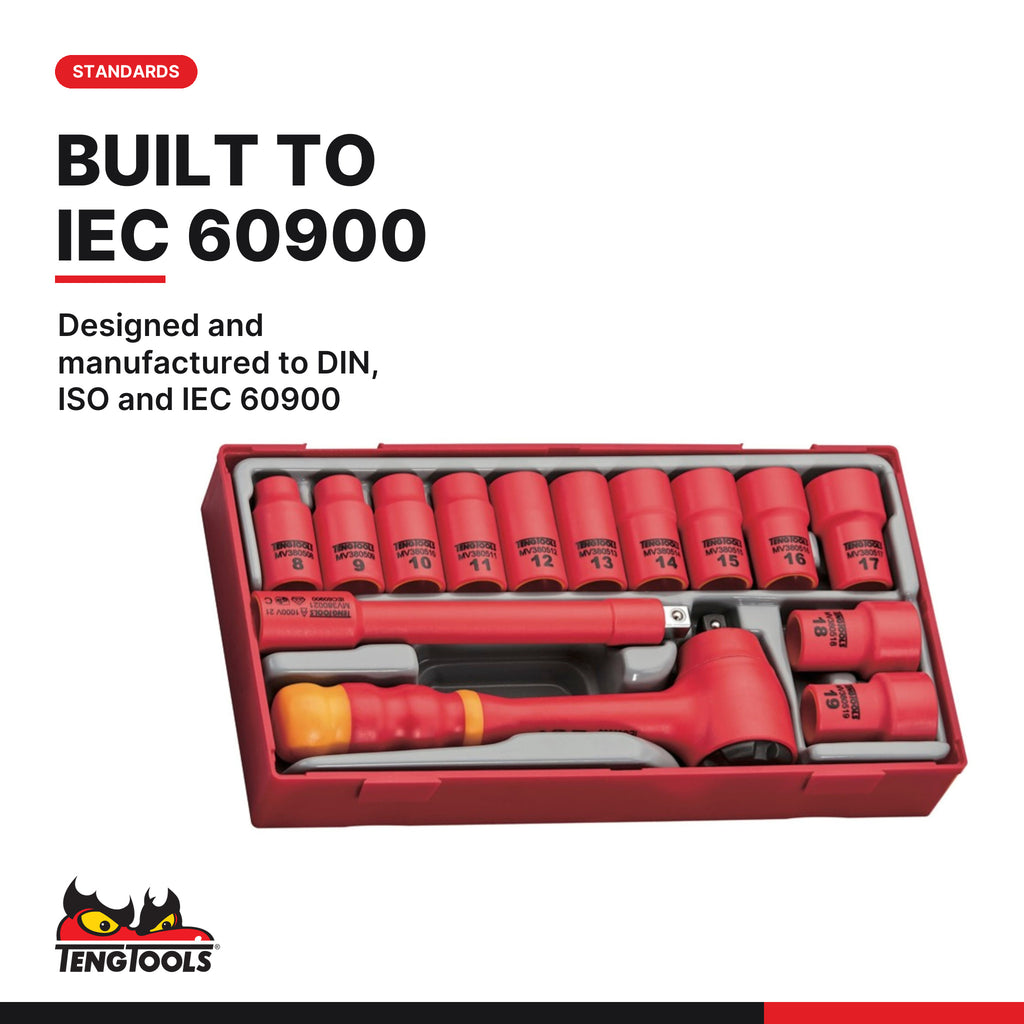 Teng Tools TTV3814 3/8" Insulated Socket Set TT1 14 Pieces, designed and manufactured to din, iso and iec 60900