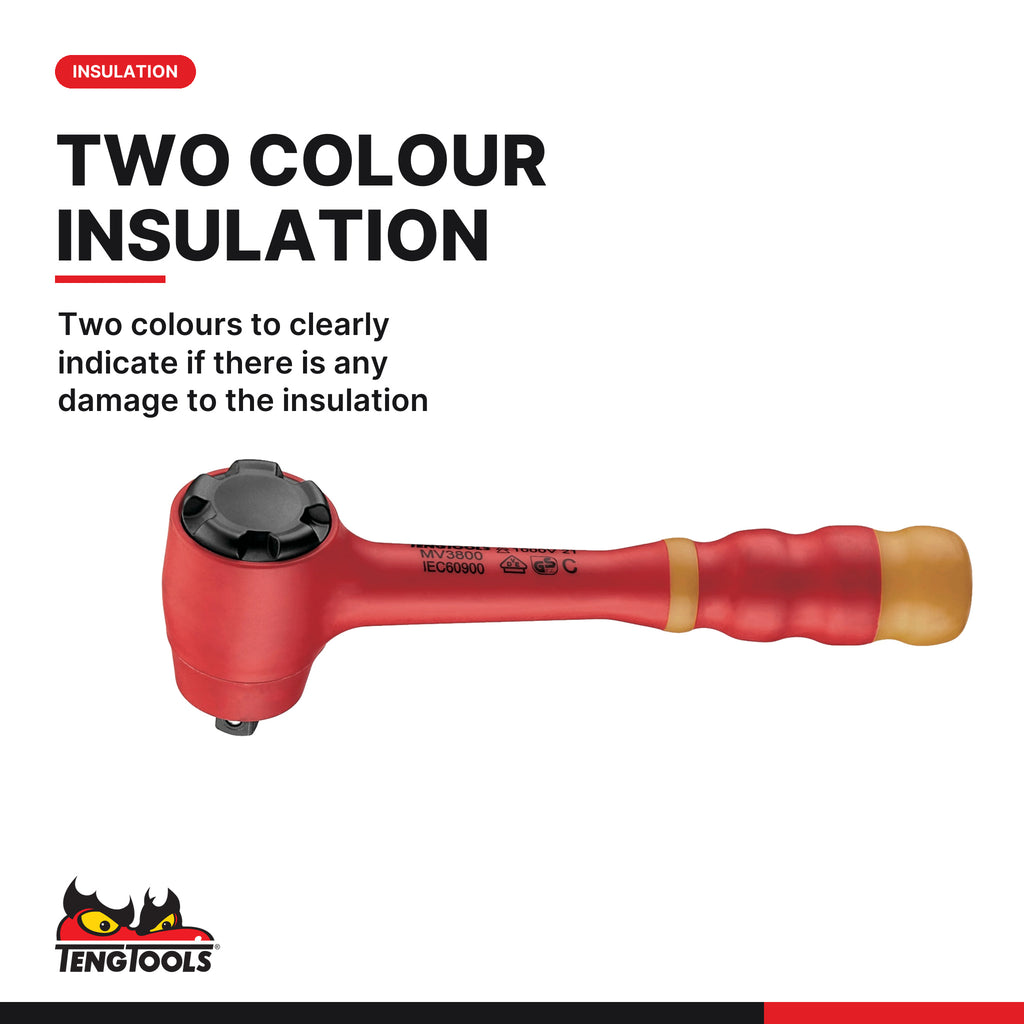 Teng Tools TTV3814 3/8" Insulated Socket Set TT1 14 Pieces, two colours to clearly indicate if there is any damage to the ins