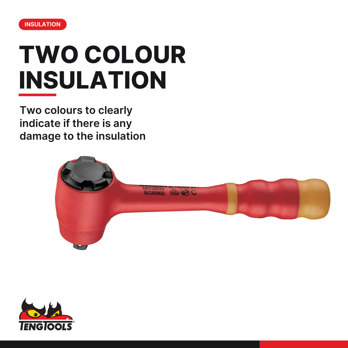 Teng Tools TTV3814 3/8" Insulated Socket Set TT1 14 Pieces, two colours to clearly indicate if there is any damage to the ins