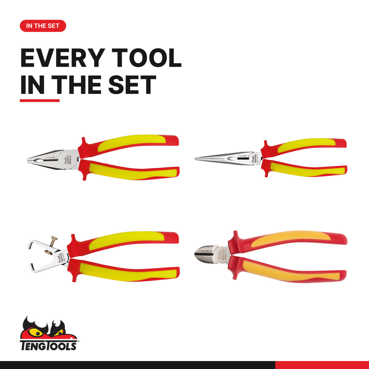 Teng Tools TTV440 Insulated Plier Set TT1 4 Pieces, every tool in the set