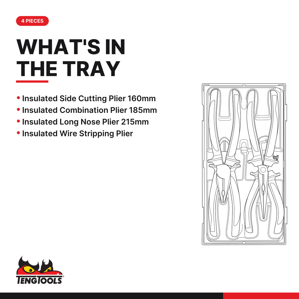 Teng Tools TTV440 Insulated Plier Set TT1 4 Pieces, what's in the tray