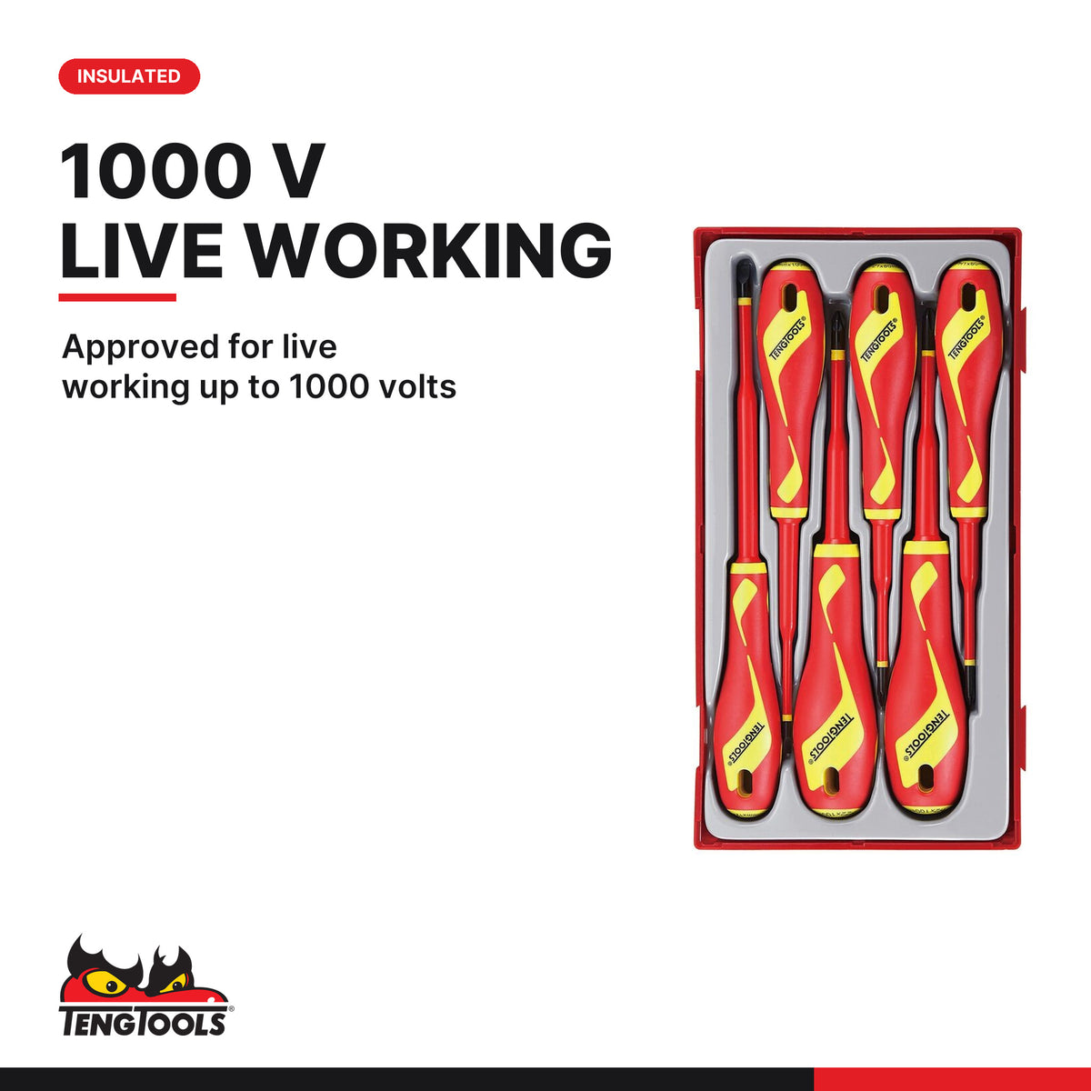 Teng Tools TTV706N Insulated Screwdriver Set Mixed TT1 6 Pieces, approved for live working up to 1000 volts