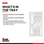 Teng Tools TTV710N Insulated Screwdriver Set Interchangeable Blades TT1 10 Pieces, what's in the tray