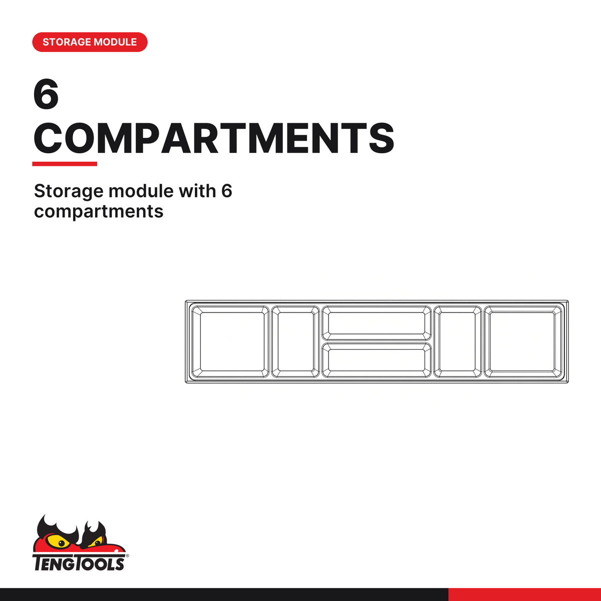 Teng Tools TTX01 6 Compartment Tool Organizer Tray, storage module with 6 compartments
