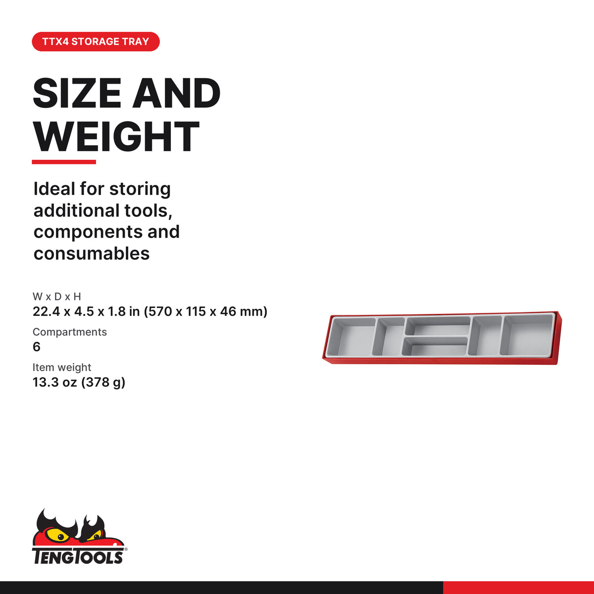 Teng Tools TTX01 6 Compartment Tool Organizer Tray, ideal for storing additional tools, components and consumables