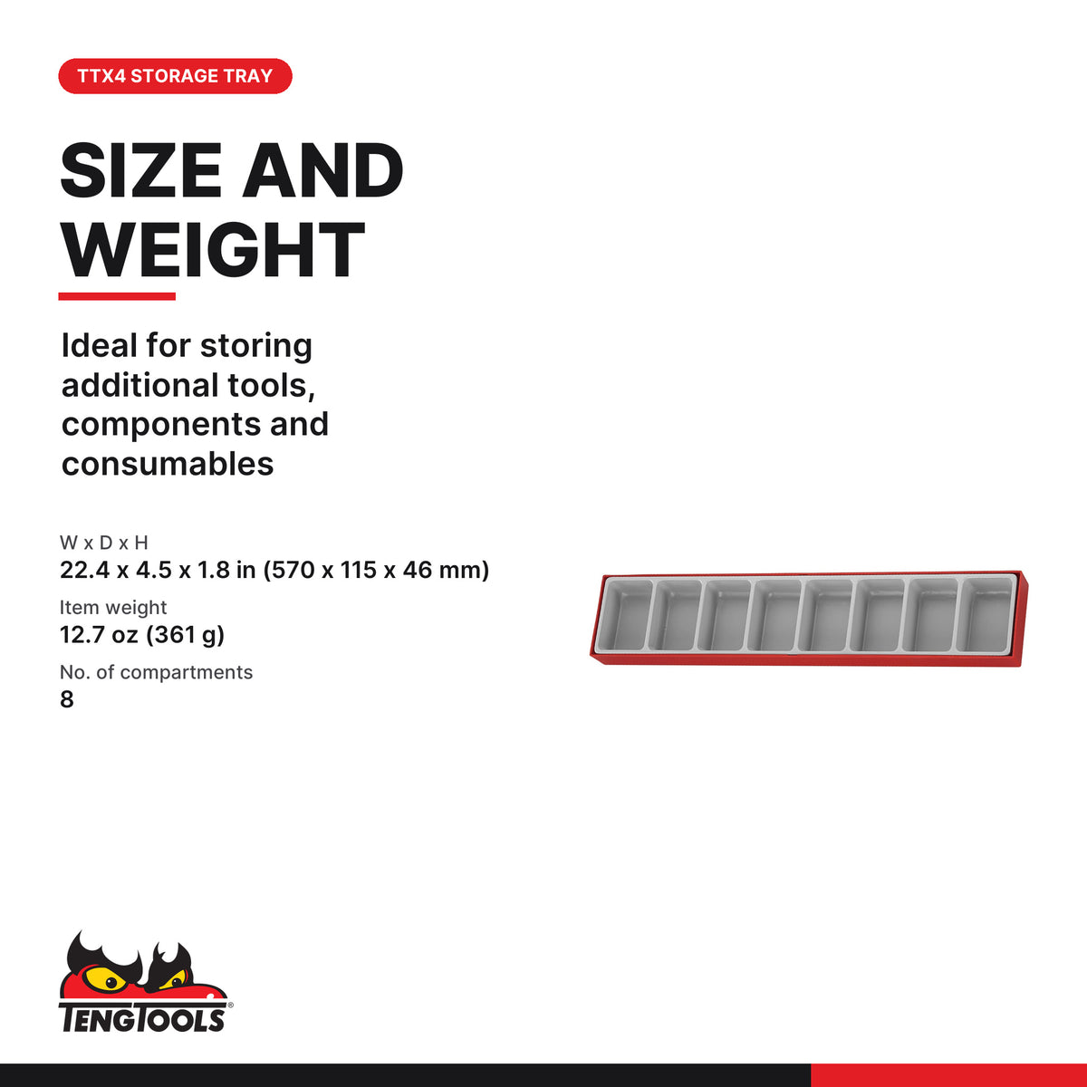 Teng Tools TTX03 Empty 8 Compartment TTX TC Storage Tray, ideal for storing additional tools, components and consumables