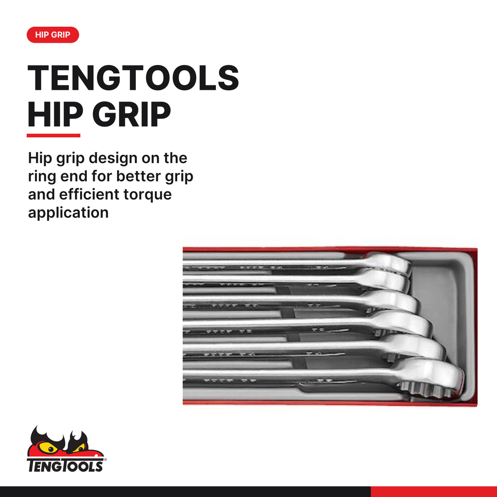 Teng Tools TTX2436 Metric combination spanner set 6 pieces, hip grip design on the ring end for better grip and efficient tor