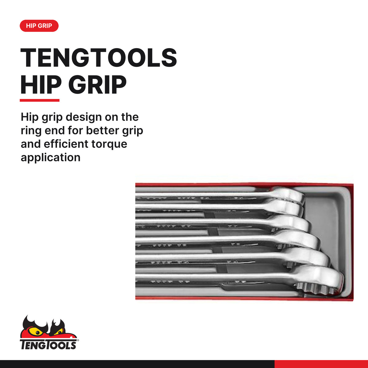 Teng Tools TTX2436 Metric combination spanner set 6 pieces, hip grip design on the ring end for better grip and efficient tor