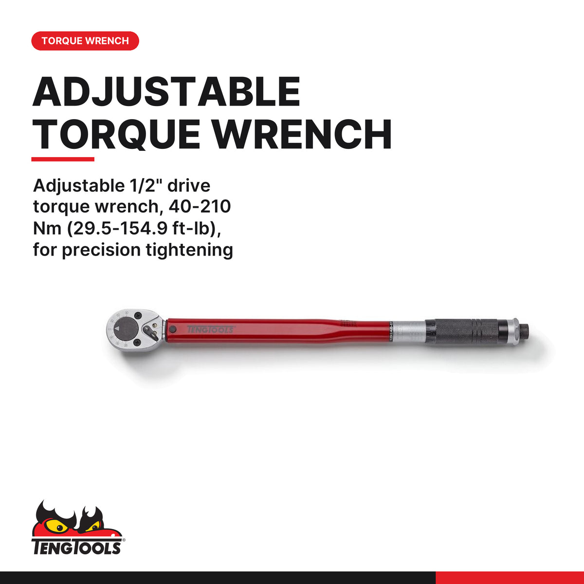 Teng Tools TTX2493 1/2" Torque Wrench & Breaker Bar Set TTX4, adjustable 1/2" drive torque wrench, 40-210 nm (29.5-154.9 ft-l