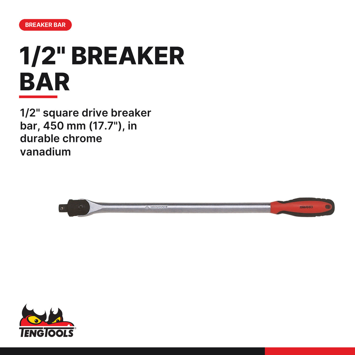 Teng Tools TTX2493 1/2" Torque Wrench & Breaker Bar Set TTX4, 1/2" square drive breaker bar, 450 mm (17.7"), in durable chrom