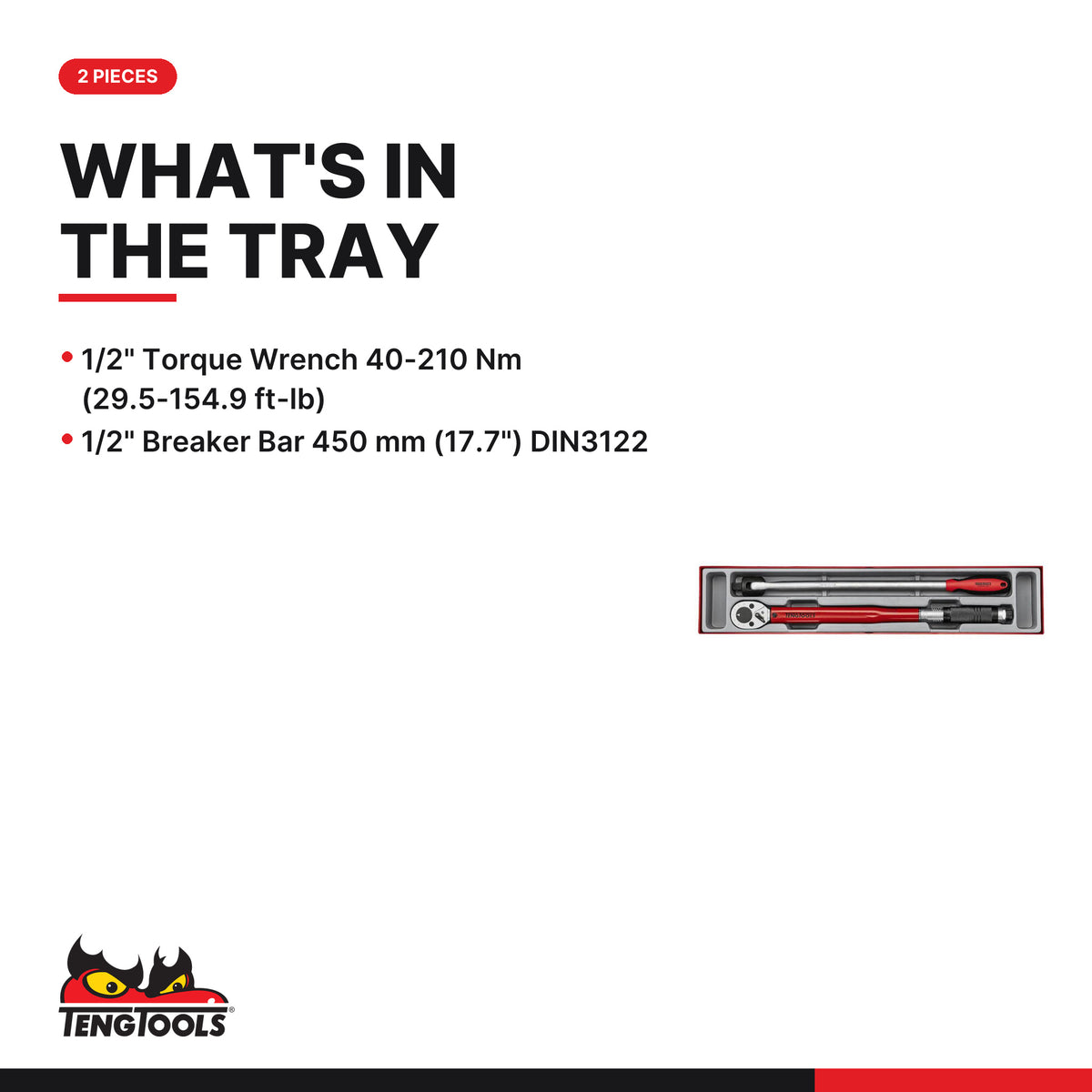 Teng Tools TTX2493 1/2" Torque Wrench & Breaker Bar Set TTX4, what's in the tray