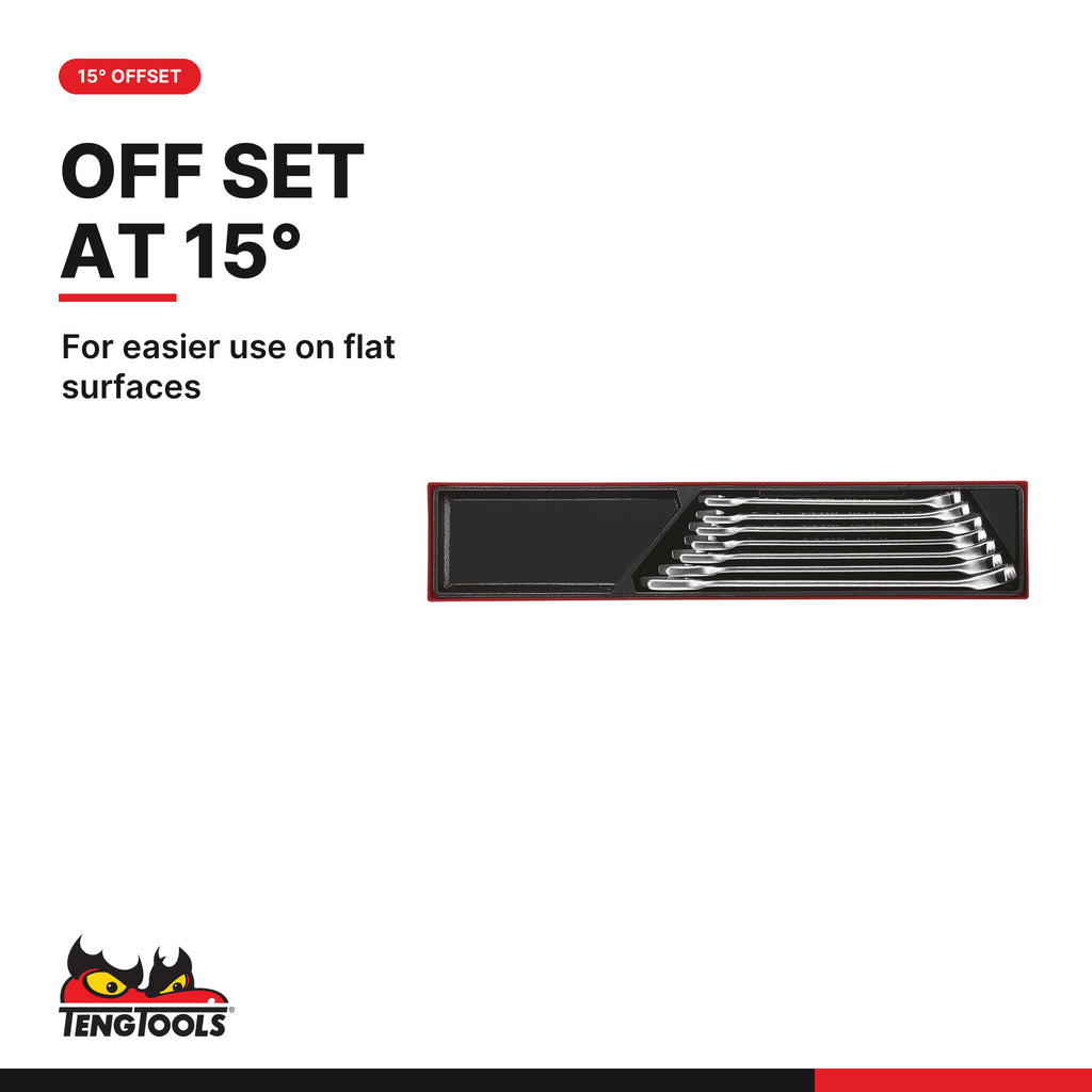 Teng Tools TTX2640 Combination Spanner Set AF TTX4 7 Pieces, for easier use on flat surfaces