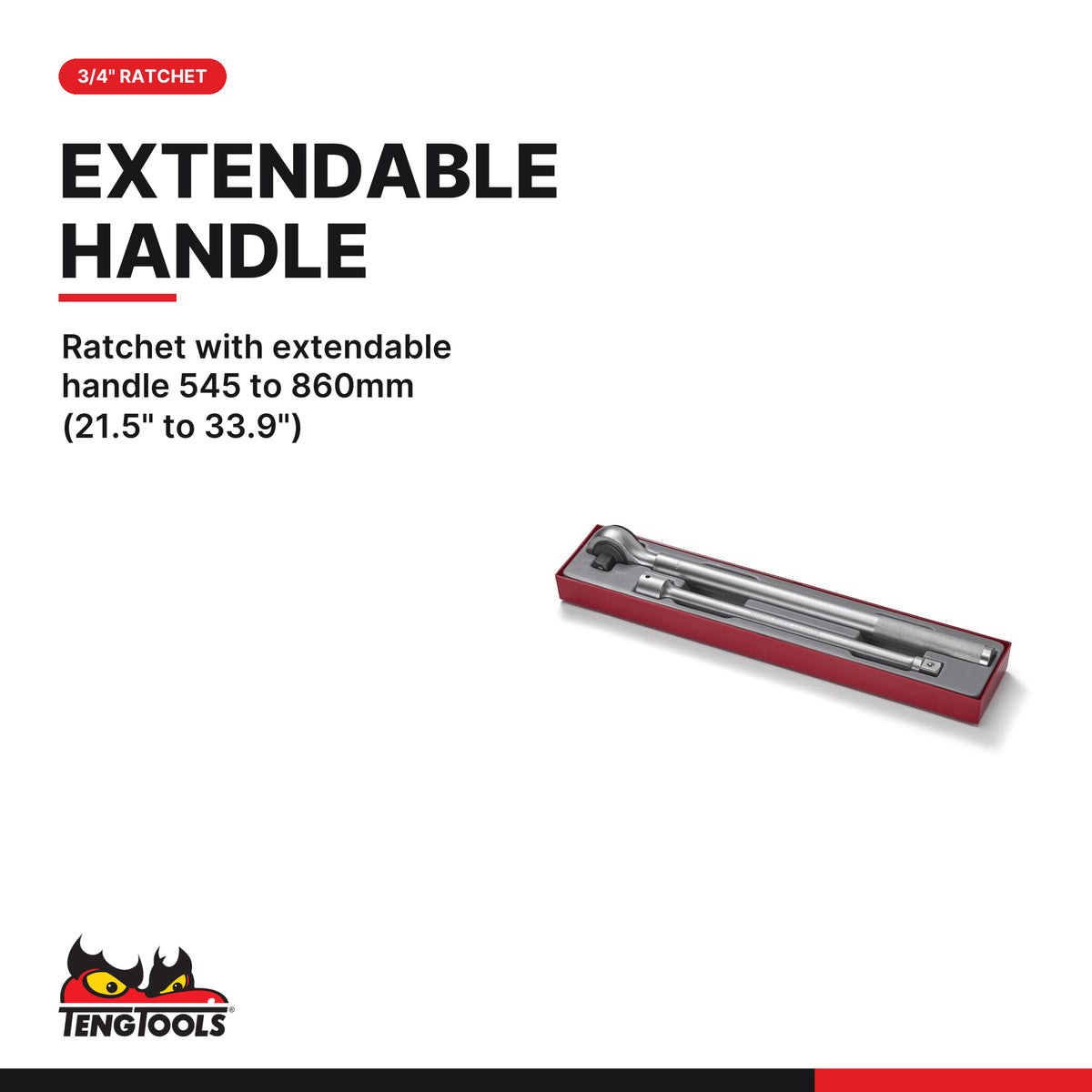 Teng Tools TTX3402E 3/4 Drive Extendable Ratchet 2 Piece Set, ratchet with extendable handle 545 to 860mm (21.5" to 33.9")