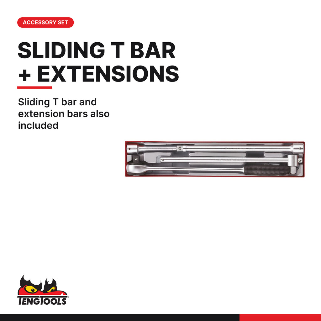 Teng Tools TTX3404 3/4 Inch Drive Ratchet Set, sliding T bar and extension bars also included