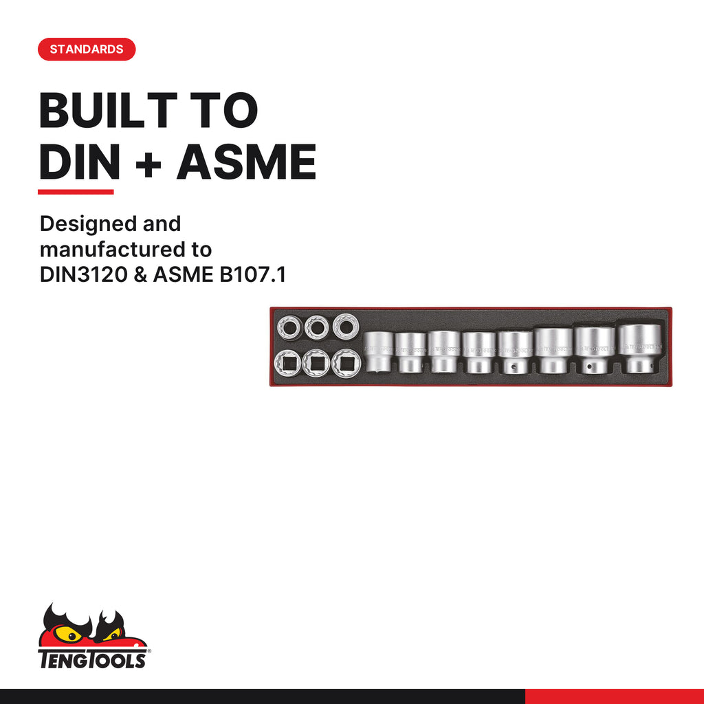 Teng Tools TTX34AF 3/4" Socket Set 12 pt AF TTX4 14 Pieces, designed and manufactured to din3120 & asme b107.1