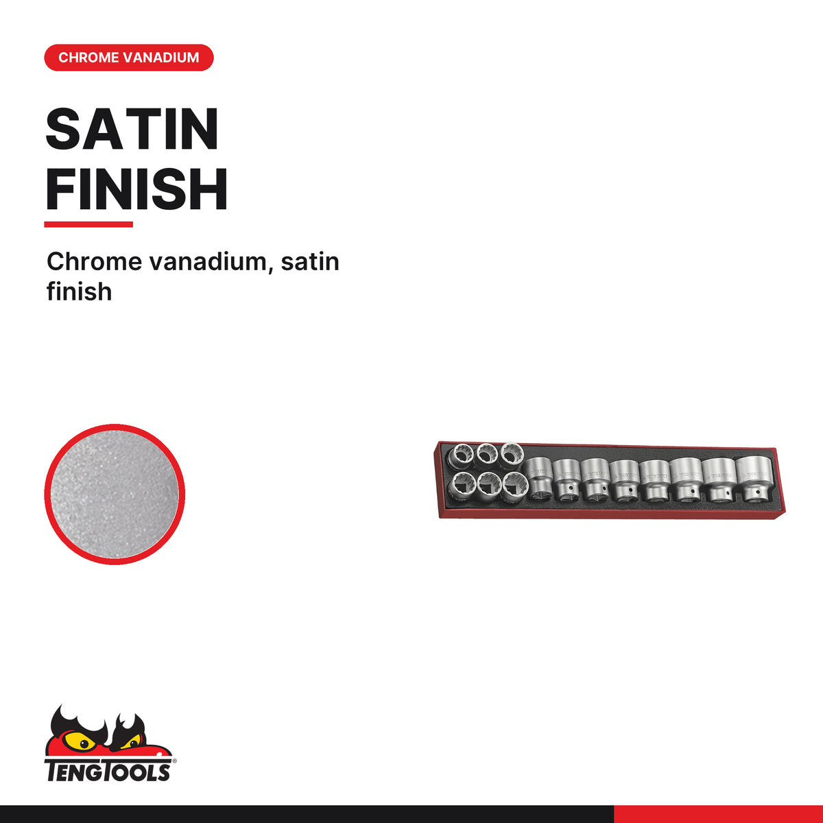 Teng Tools TTX34AF 3/4" Socket Set 12 pt AF TTX4 14 Pieces, chrome vanadium, satin finish