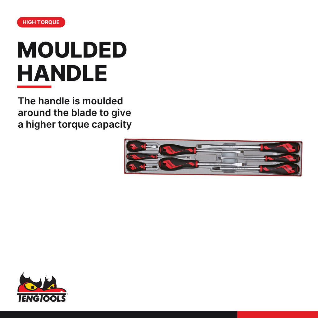 Teng Tools TTX918N Screwdriver Set Flat & PH TTX4 8 Pieces, the handle is moulded around the blade to give a higher torque ca