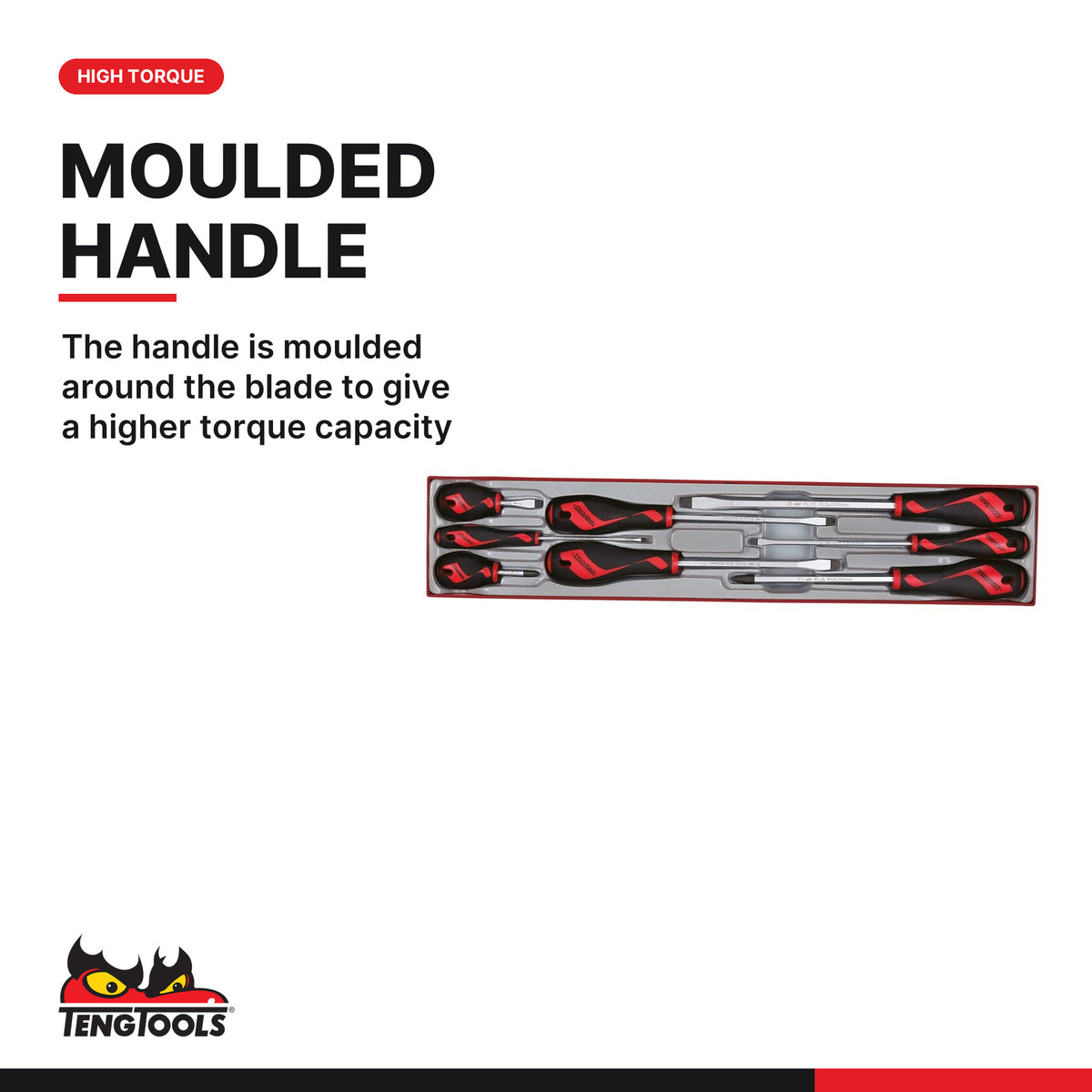 Teng Tools TTX918N Screwdriver Set Flat & PH TTX4 8 Pieces, the handle is moulded around the blade to give a higher torque ca