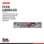 Teng Tools TTXBR03 3-Piece Flex Handle Breaker Bar Set, 1/4" 200 mm (7.9"), 3/8" 300 mm (11.8") and 1/2" 400 mm (15.7") flex