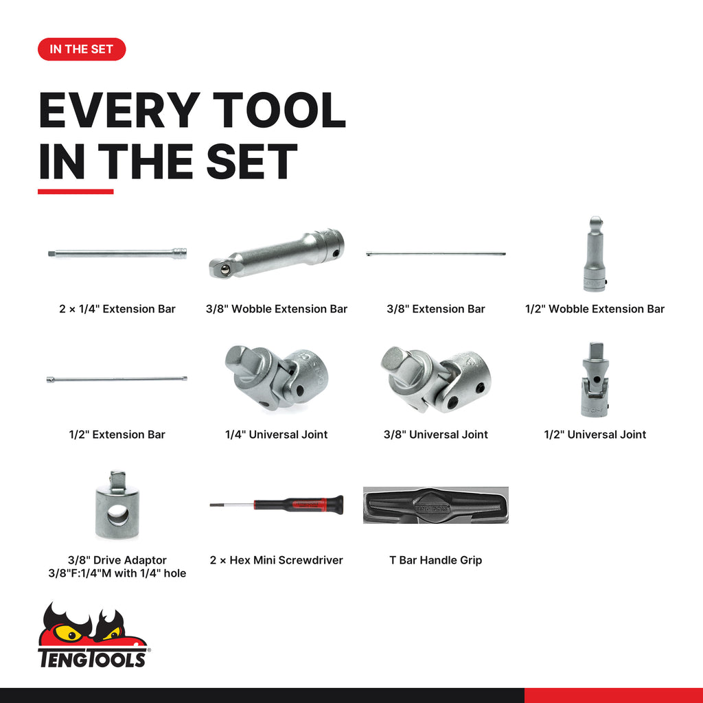 Teng Tools TTXEXT13 Extension Bars Set TTX4 13 Pieces, every tool in the set