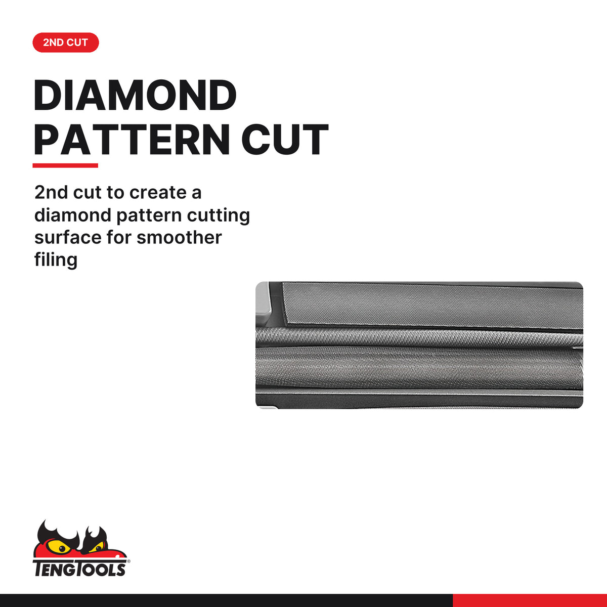 Teng Tools TTXF05 5-Piece 250 mm Hand File Set, 2nd cut to create a diamond pattern cutting surface for smoother filing