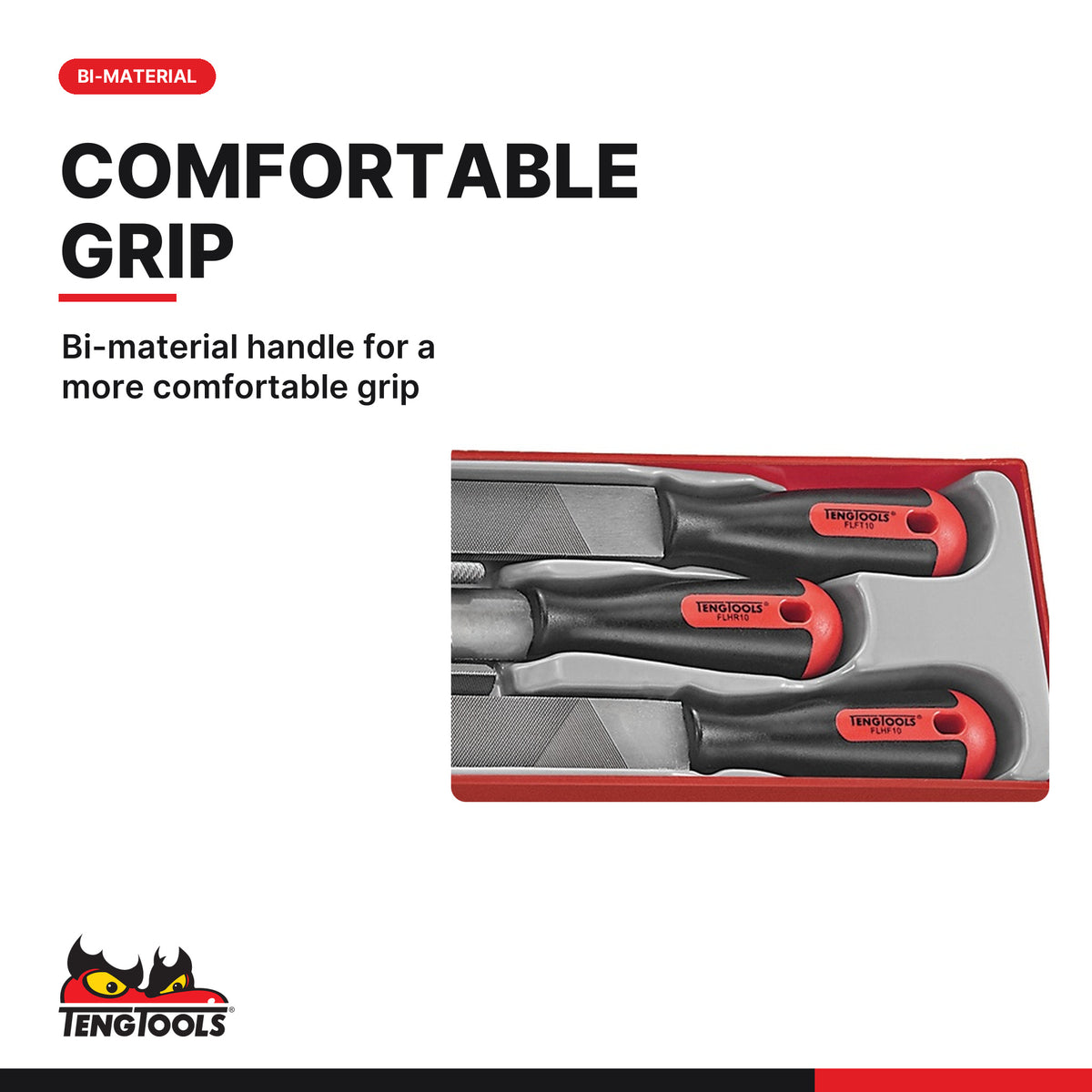 Teng Tools TTXF05 5-Piece 250 mm Hand File Set, bi-material handle for a more comfortable grip