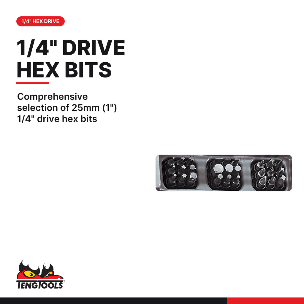 Teng Tools TTXMD41N 41 Piece Long Flexible Screwdriver and Socket Set, comprehensive selection of 25mm (1") 1/4" drive hex