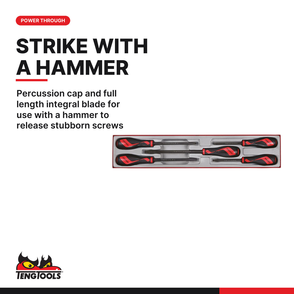 Teng Tools TTXMDTN Power Through Screwdriver Set TTX4 5 Pieces, percussion cap and full length integral blade for use with a 