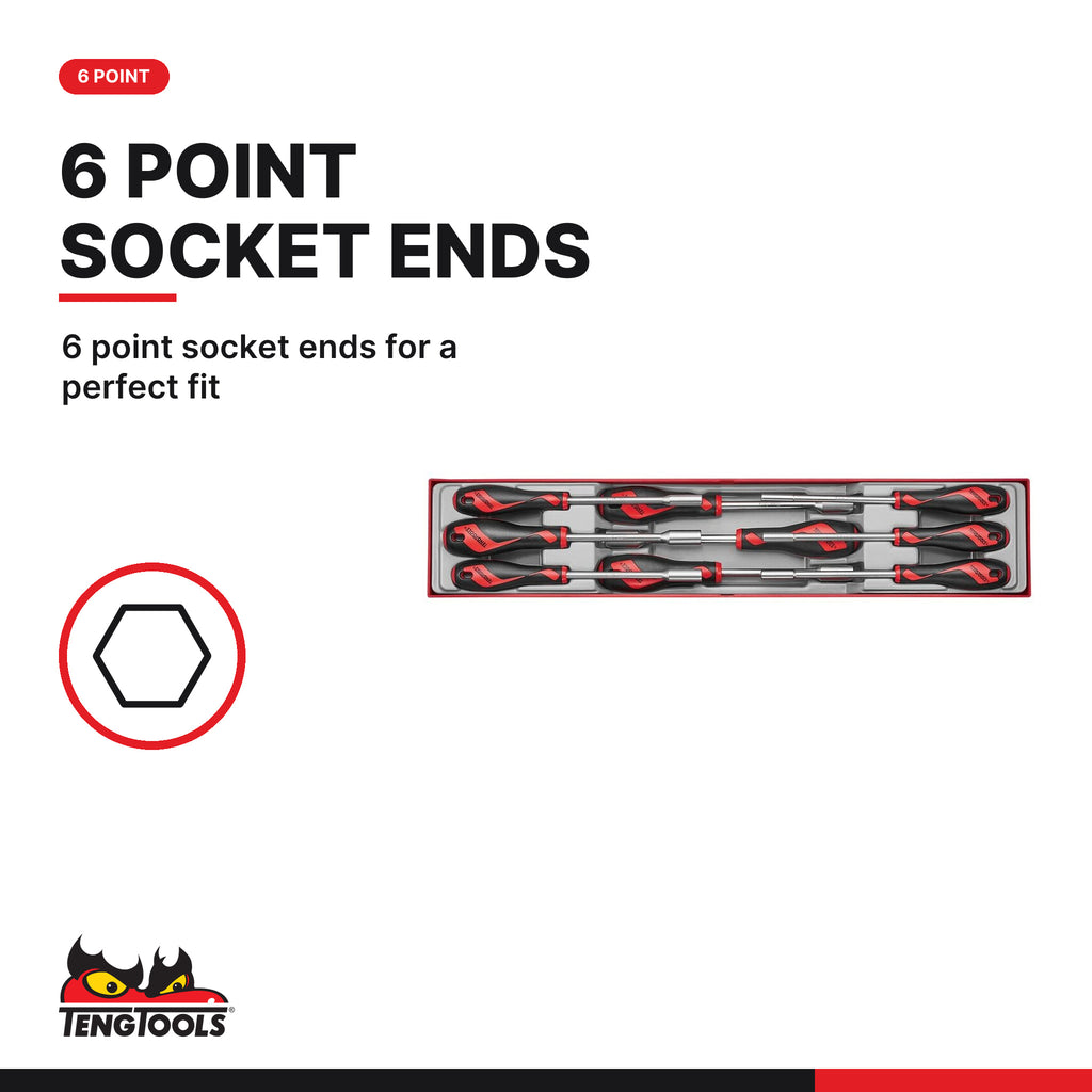 Teng Tools TTXND Nut Driver Set TTX4 9 Pieces, 6 point socket ends for a perfect fit