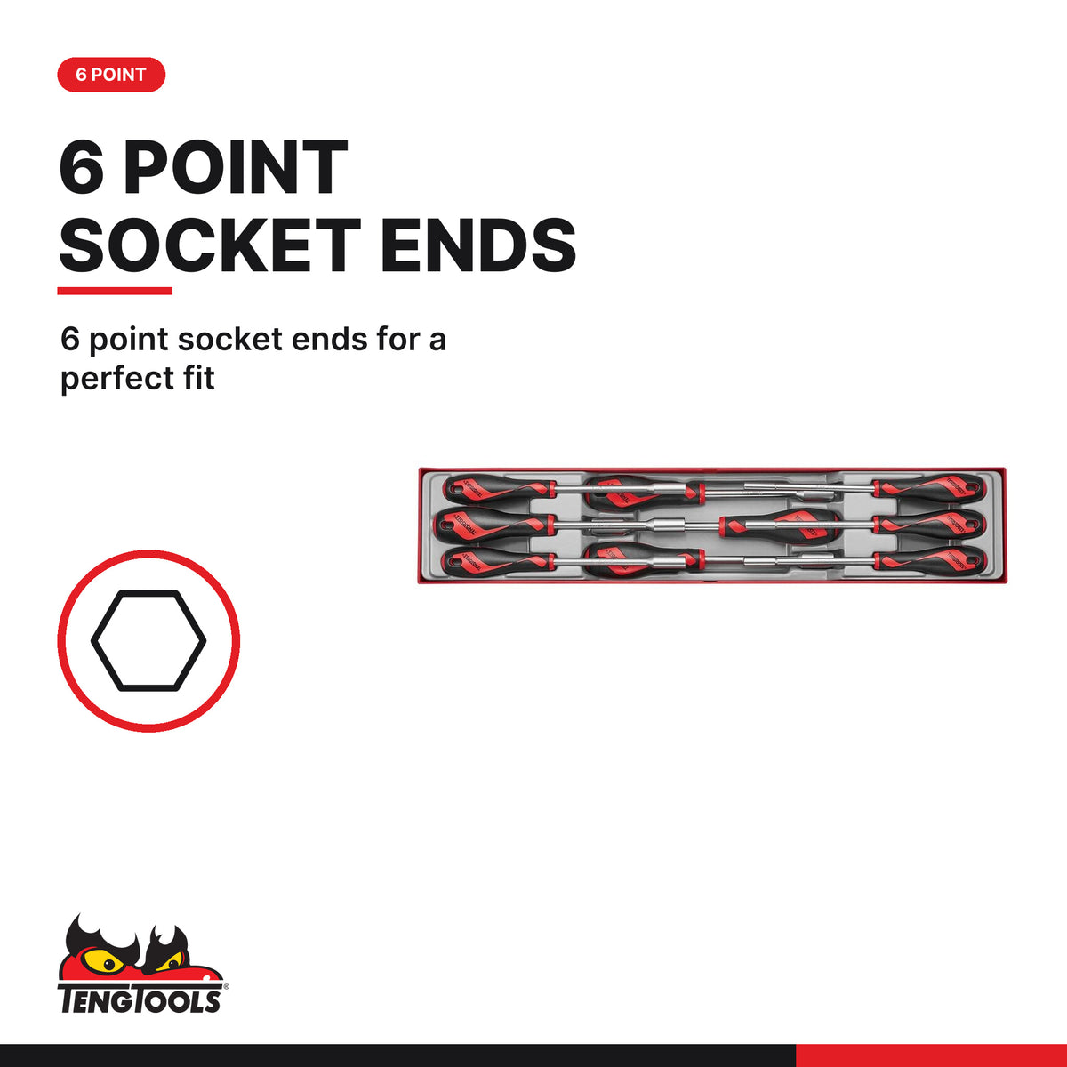 Teng Tools TTXND Nut Driver Set TTX4 9 Pieces, 6 point socket ends for a perfect fit