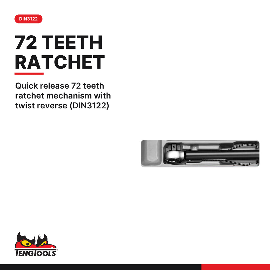 Teng Tools TTXP1292 1/2 Torque Wrench P-Series 40-200 Nm Click Drive, quick release 72 teeth ratchet mechanism with twist