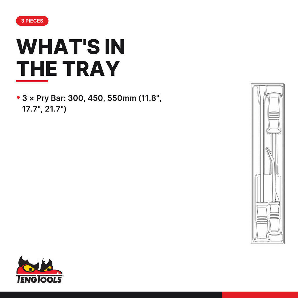 Teng Tools TTXPB3A Pry Bar Set TTX4 3 Pieces, what's in the tray