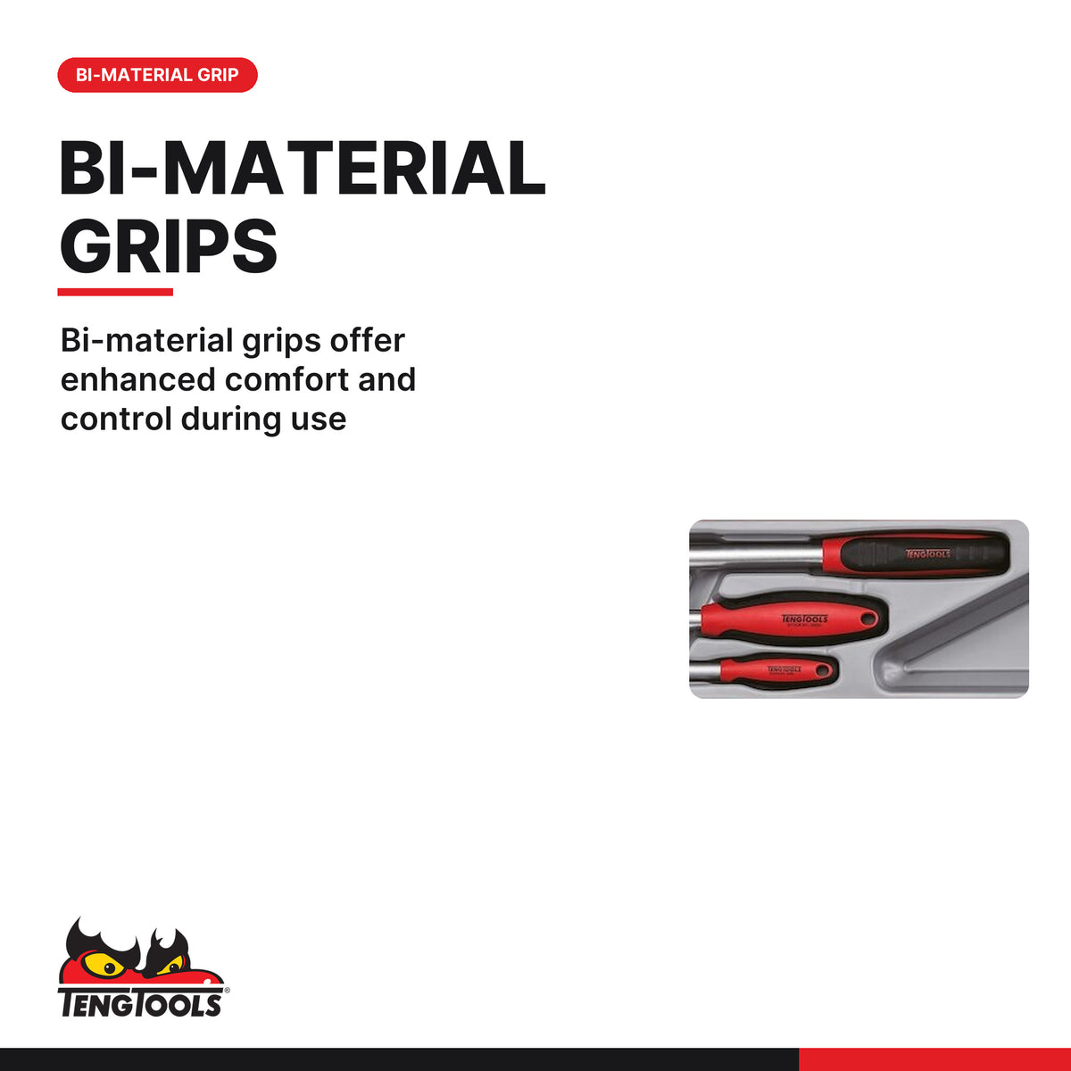 Teng Tools TTXRL03 3 Piece Long Arm Ratchet Set, bi-material grips offer enhanced comfort and control during use