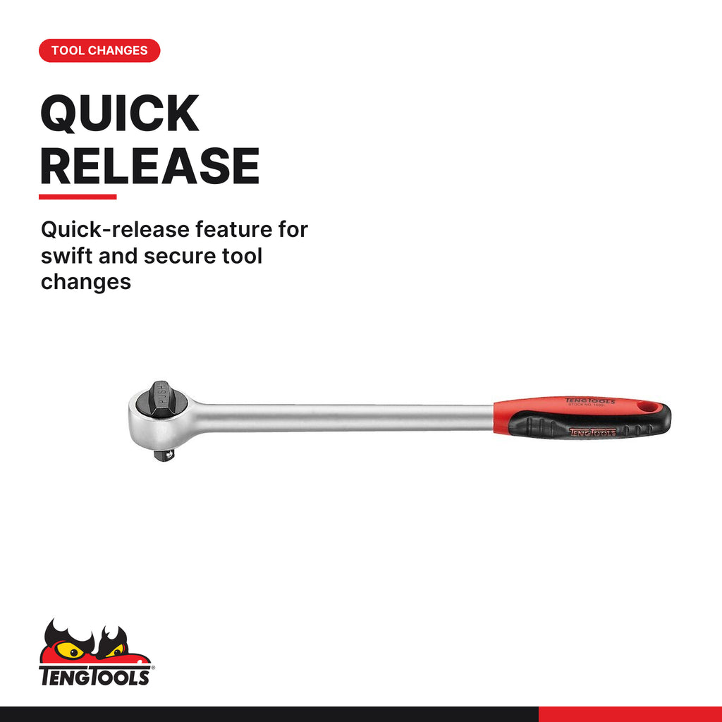Teng Tools TTXRL03 3 Piece Long Arm Ratchet Set, quick-release feature for swift and secure tool changes